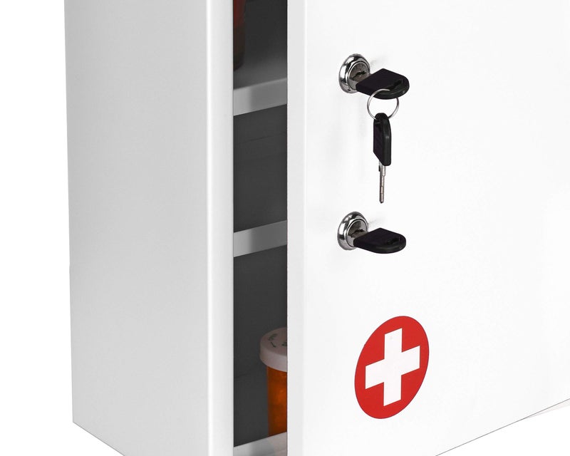 AdirMed White Locking Medication Cabinet with Document Pocket, Metal Wall Mounted Medication Cabinet with Dual Lock and Dual Keys, 21" H x 16" W x 6" D - Image 4